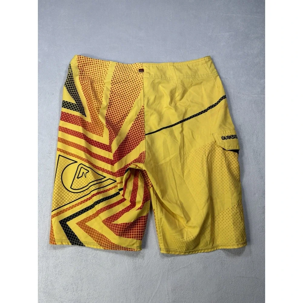 Quicksilver Men's Board Shorts Swim Orange Yellow Cargo Pocket Size 32